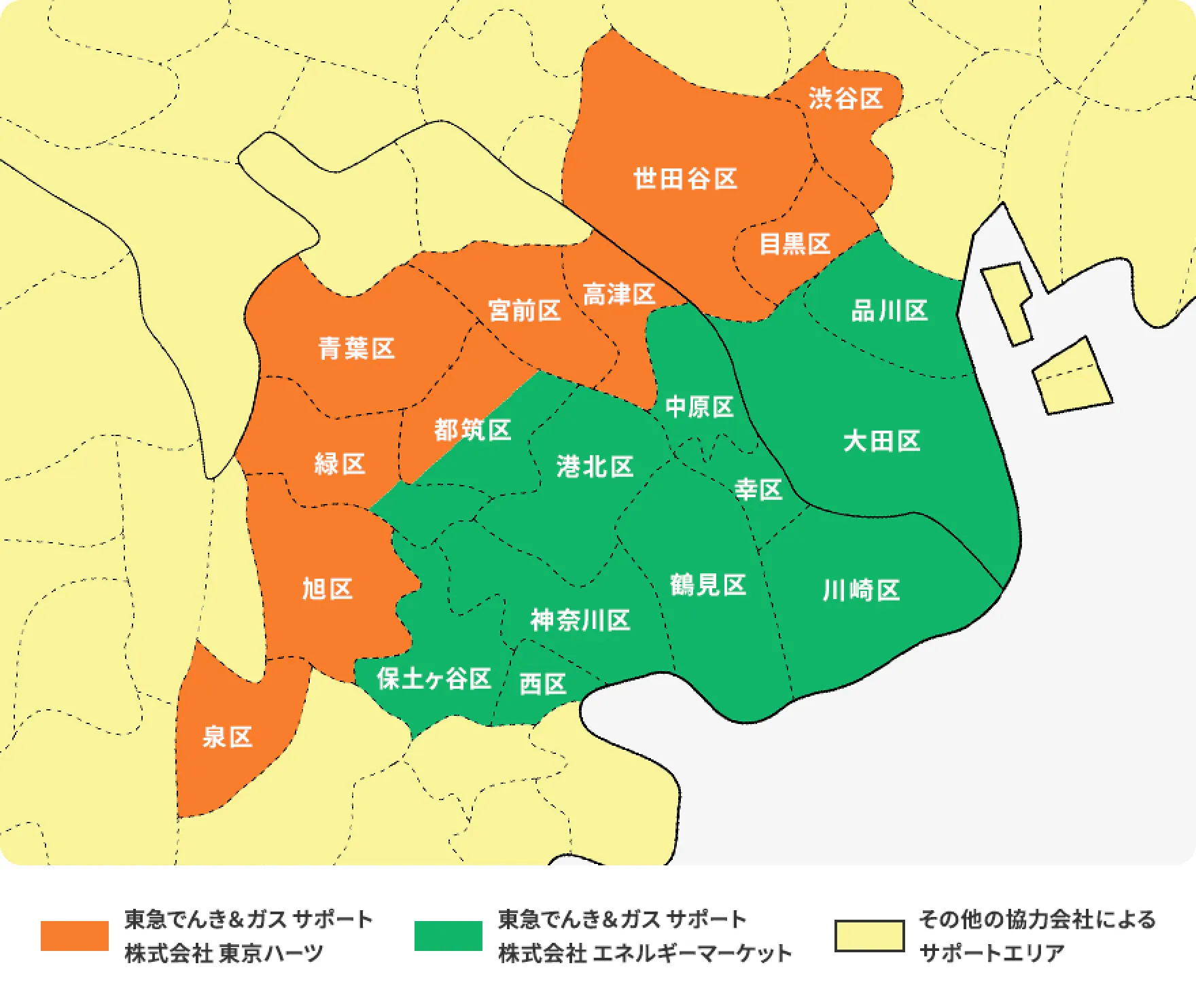 各社のサポートエリアを示した地図