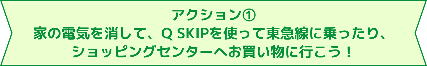 アクション① 家のでんきを消して、東急線のＱ SKIPをつかったり、ショッピングセンターへお買い物に行こう！